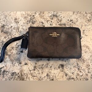 Coach Dark Brown Leather Wristlet